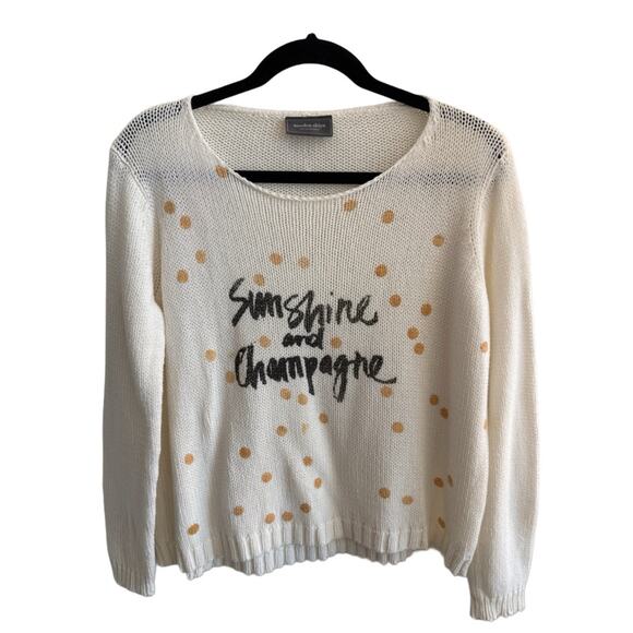 Wooden Ships Sunshine and Champagne Novelty Knit Slouchy Sweater Boxy Vacation M - Picture 1 of 4